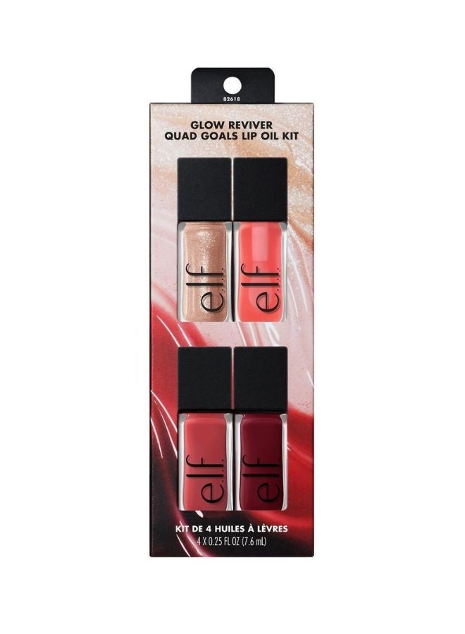 إلف مجموعة زيوت الشفاه الرباعية المتوهجة من إي.إل.إف. جلو ريفايفر - مجموعة زيوت شفاه ملونة عالية اللمعان ومرطبة بزيت المشمش، بلمسة نهائية لامعة غير لزجة، نباتية وخالية من القسوة على الحيوانات - Image 1